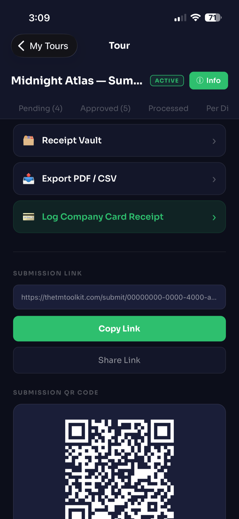 Export reports and share the crew link